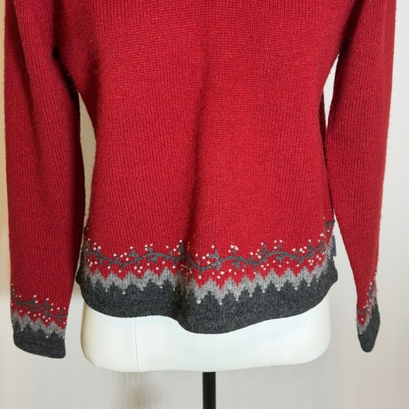 Woolrich 100% Wool Fair Isle Knit Sweater Womens Small Red Gray Winter Festive - Picture 3 of 12